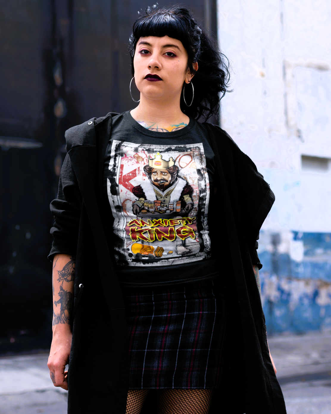 Anxiety King T-Shirt, Funny Burger King Parody Graphic Tee, Emo Punk Streetwear, Mental Health Meme Shirt