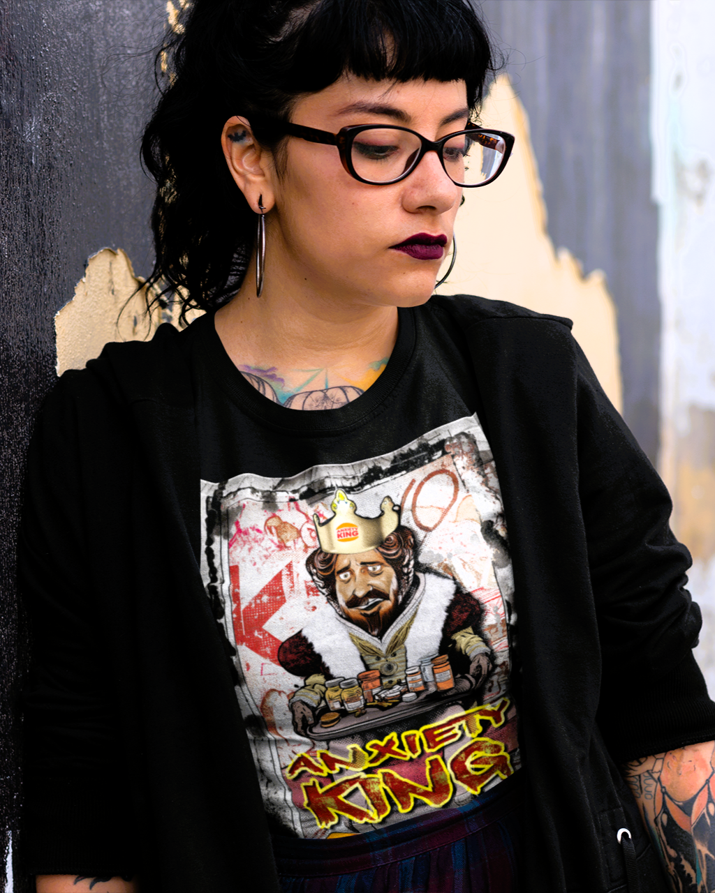 Anxiety King T-Shirt, Funny Burger King Parody Graphic Tee, Emo Punk Streetwear, Mental Health Meme Shirt