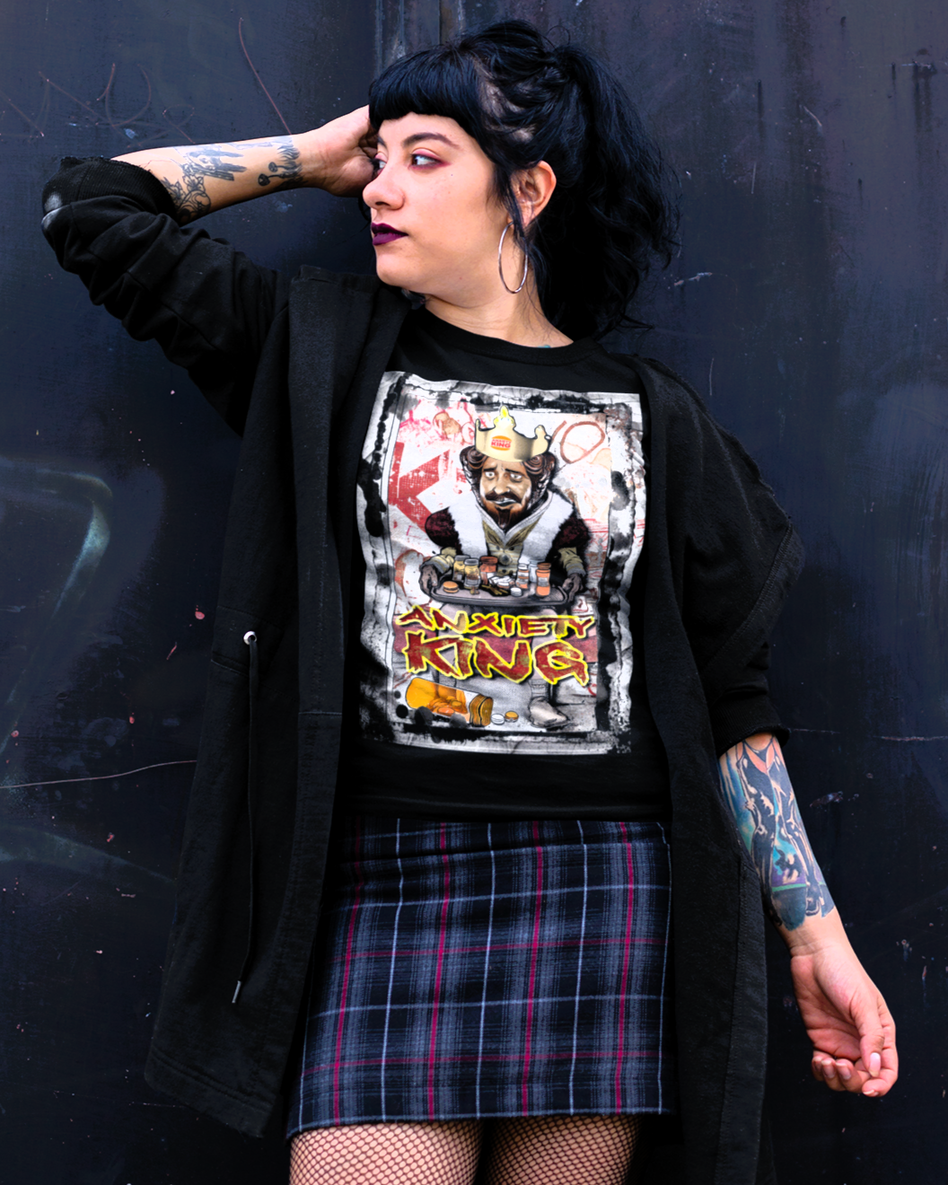 Anxiety King T-Shirt, Funny Burger King Parody Graphic Tee, Emo Punk Streetwear, Mental Health Meme Shirt