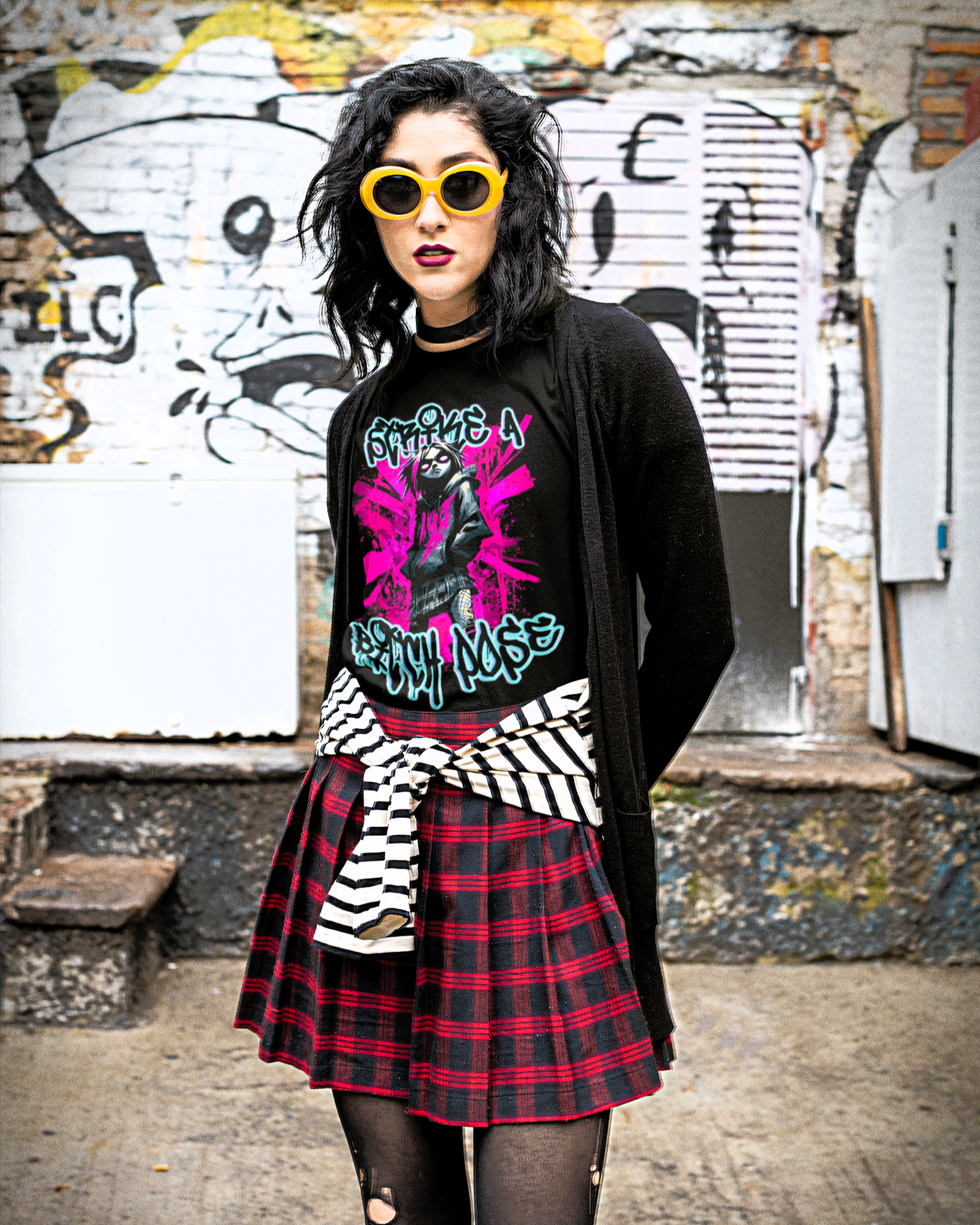 Strike a B***h Pose T-Shirt, Goth Punk Streetwear Graphic Tee, Alternative Grunge Y2K Fashion Shirt