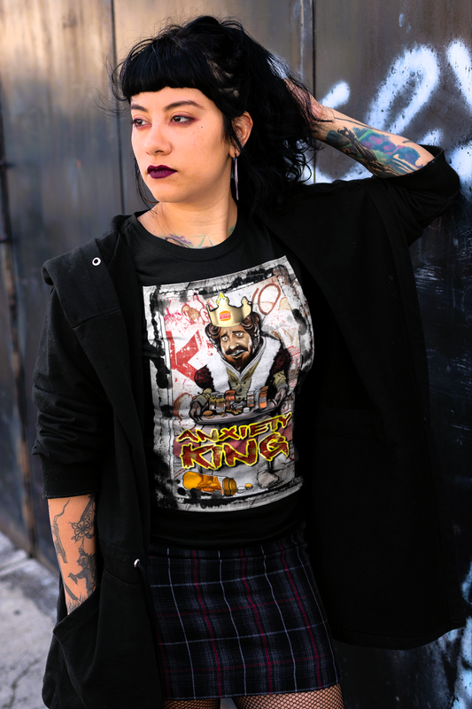 Anxiety King T-Shirt, Funny Burger King Parody Graphic Tee, Emo Punk Streetwear, Mental Health Meme Shirt