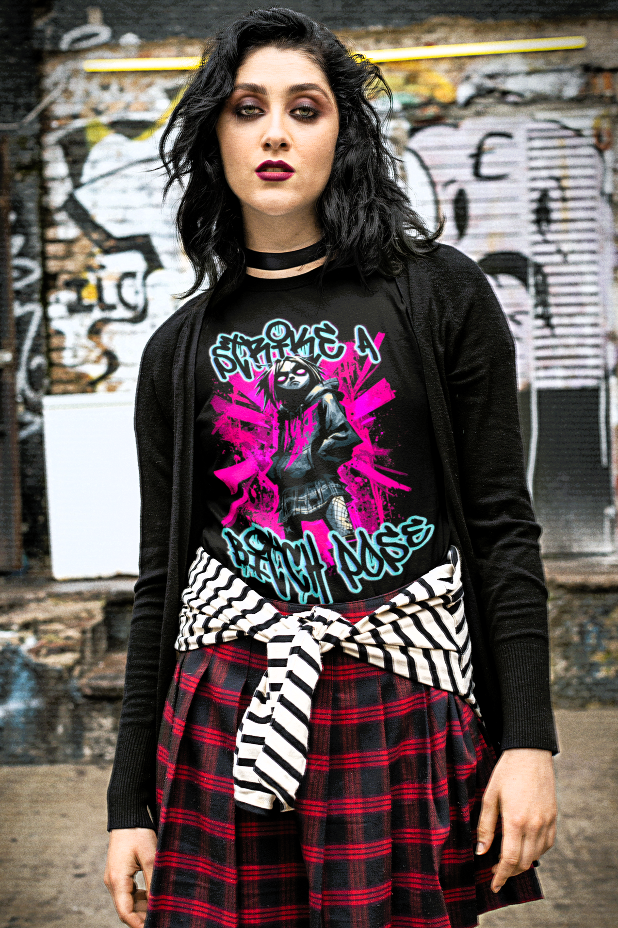 Strike a B***h Pose T-Shirt, Goth Punk Streetwear Graphic Tee, Alternative Grunge Y2K Fashion Shirt